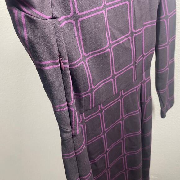 Boden 6 Eliza Ponte Sheath Dress Purple Windowpane Cotton V Neck Long Sleeves - Picture 6 of 11